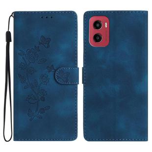 For Motorola Moto G05 Flower Butterfly Embossing Pattern Leather Phone Case(Blue)