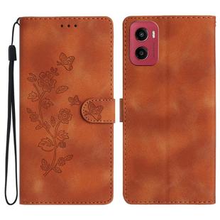For Motorola Moto G05 Flower Butterfly Embossing Pattern Leather Phone Case(Brown)