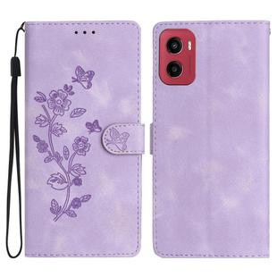 For Motorola Moto G05 Flower Butterfly Embossing Pattern Leather Phone Case(Purple)