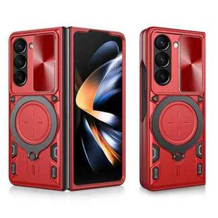 For Samsung Galaxy Z Fold5 CD Texture Sliding Camshield Magnetic Holder Phone Case(Red)
