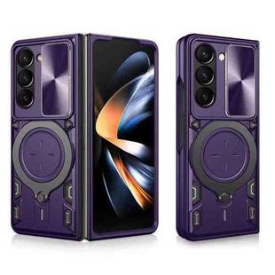 For Samsung Galaxy Z Fold5 CD Texture Sliding Camshield Magnetic Holder Phone Case(Purple)