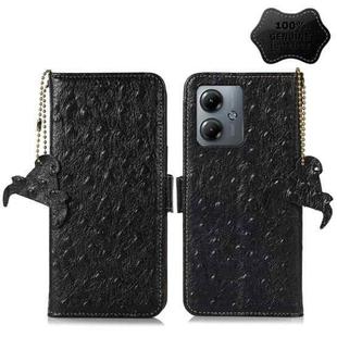 For Motorola Moto G14 4G Ostrich Pattern Genuine Leather RFID Phone Case(Black)