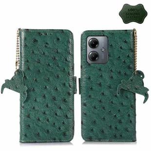 For Motorola Moto G14 4G Ostrich Pattern Genuine Leather RFID Phone Case(Green)