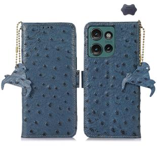 For Motorola Edge 50 Ostrich Pattern Genuine Leather RFID Phone Case(Blue)