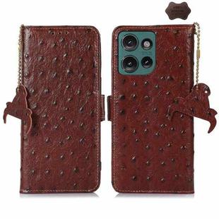 For Motorola Edge 50 Neo Ostrich Pattern Genuine Leather RFID Phone Case(Coffee)