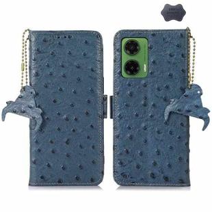 For Motorola Moto G35 Ostrich Pattern Genuine Leather RFID Phone Case(Blue)