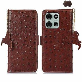 For Motorola Moto G75 5G Ostrich Pattern Genuine Leather RFID Phone Case(Coffee)