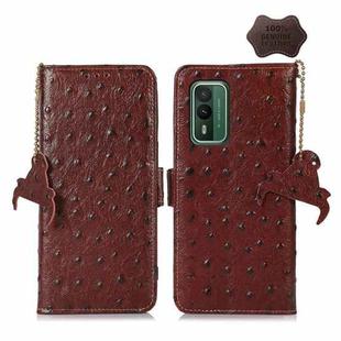 For Nokia XR21 Ostrich Pattern Genuine Leather RFID Phone Case(Coffee)