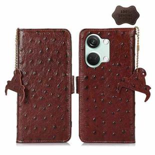 For OnePlus Nord 3 / Ace 2V Ostrich Pattern Genuine Leather RFID Phone Case(Coffee)
