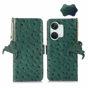 For OnePlus Nord 3 / Ace 2V Ostrich Pattern Genuine Leather RFID Phone Case(Green)
