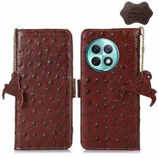 For OnePlus Ace 2 Pro Ostrich Pattern Genuine Leather RFID Phone Case(Coffee)