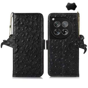 For OnePlus 12 Ostrich Pattern Genuine Leather RFID Phone Case(Black)