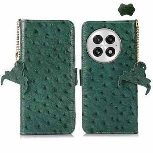 For OnePlus 13 Ostrich Pattern Genuine Leather RFID Phone Case(Green)