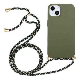 For iPhone 15 Plus Wheat Straw Material + TPU Phone Case with Lanyard(Army Green)