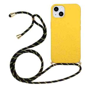For iPhone 15 Wheat Straw Material + TPU Phone Case with Lanyard(Yellow)