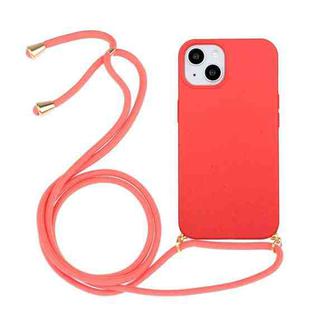 For iPhone 15 Wheat Straw Material + TPU Phone Case with Lanyard(Red)