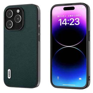 For iPhone 15 Pro ABEEL Genuine Leather Luolai Series Phone Case(Dark Green)