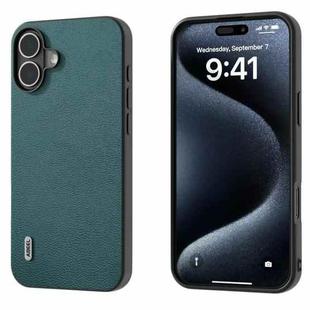 For iPhone 16 ABEEL Genuine Leather Luolai Series Phone Case(Dark Green)