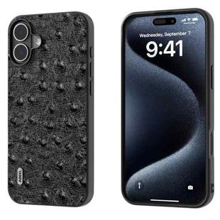 For iPhone 16 ABEEL Genuine Leather Ostrich Texture Phone Case(Black)