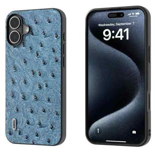 For iPhone 16 ABEEL Genuine Leather Ostrich Texture Phone Case(Blue)