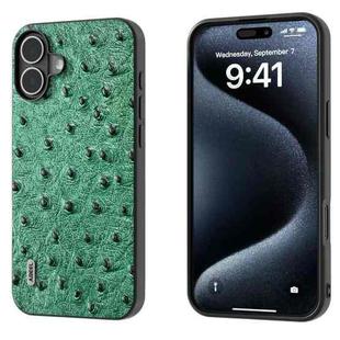 For iPhone 16 Plus ABEEL Genuine Leather Ostrich Texture Phone Case(Green)