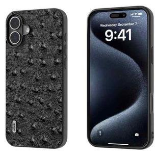 For iPhone 16 Plus ABEEL Genuine Leather Ostrich Texture Phone Case(Black)