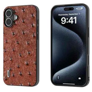 For iPhone 16 Plus ABEEL Genuine Leather Ostrich Texture Phone Case(Coffee)