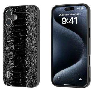 For iPhone 16 Plus ABEEL Genuine Leather Weilai Series Phone Case(Black)