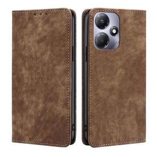 For Infinix Hot 30 Play 4G RFID Anti-theft Brush Magnetic Leather Phone Case(Brown)