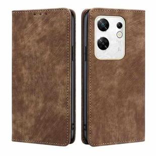 For Infinix Zero 30 4G RFID Anti-theft Brush Magnetic Leather Phone Case(Brown)