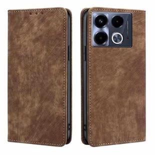 For Infinix Note 40 4G RFID Anti-theft Brush Magnetic Leather Phone Case(Brown)
