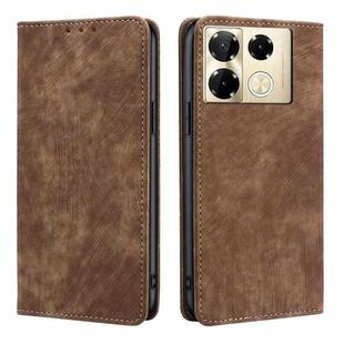 For Infinix Note 40 Pro 4G RFID Anti-theft Brush Magnetic Leather Phone Case(Brown)