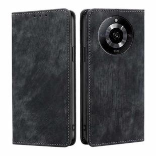 For Realme 11 5G RFID Anti-theft Brush Magnetic Leather Phone Case(Black)
