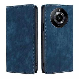 For Realme 11 5G RFID Anti-theft Brush Magnetic Leather Phone Case(Blue)