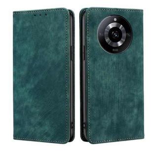 For Realme 11 5G RFID Anti-theft Brush Magnetic Leather Phone Case(Green)