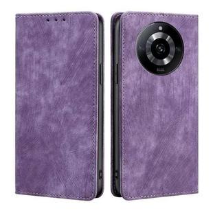 For Realme 11 5G RFID Anti-theft Brush Magnetic Leather Phone Case(Purple)