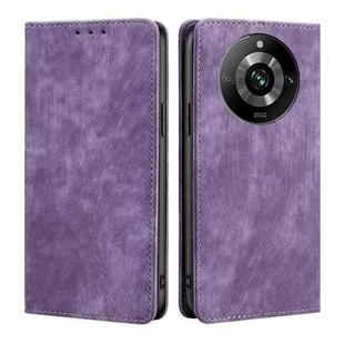 For Realme 11 Pro / 11 Pro+ 5G RFID Anti-theft Brush Magnetic Leather Phone Case(Purple)