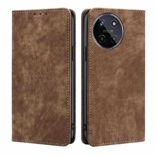 For Realme 11 4G RFID Anti-theft Brush Magnetic Leather Phone Case(Brown)