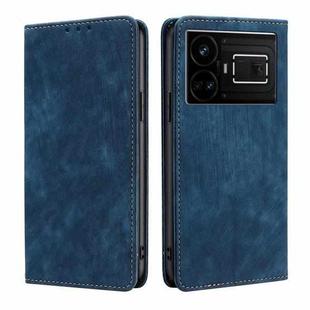 For Realme GT5 / GT5 240W RFID Anti-theft Brush Magnetic Leather Phone Case(Blue)