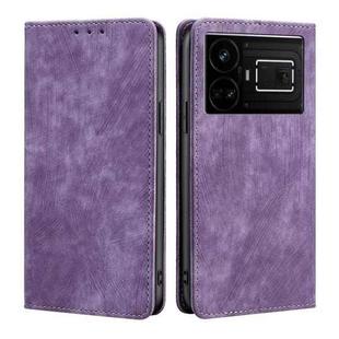 For Realme GT5 / GT5 240W RFID Anti-theft Brush Magnetic Leather Phone Case(Purple)