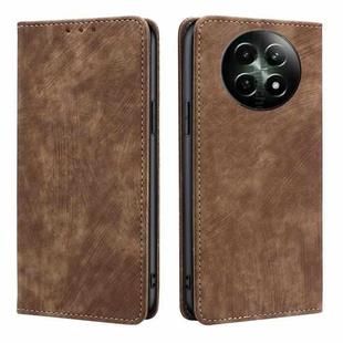 For Realme 12 5G RFID Anti-theft Brush Magnetic Leather Phone Case(Brown)