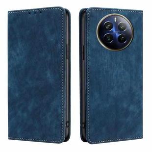 For Realme 12 Pro 5G RFID Anti-theft Brush Magnetic Leather Phone Case(Blue)