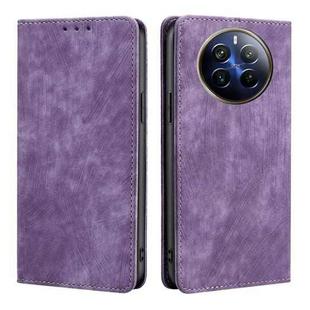 For Realme 12 Pro 5G RFID Anti-theft Brush Magnetic Leather Phone Case(Purple)