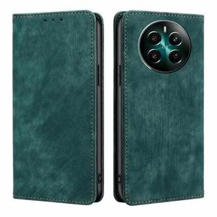 For Realme 12+ 5G RFID Anti-theft Brush Magnetic Leather Phone Case(Green)