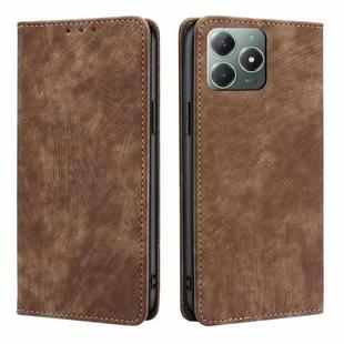 For Realme C61 4G RFID Anti-theft Brush Magnetic Leather Phone Case(Brown)