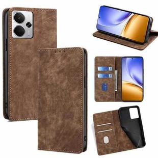 For Realme 14 5G Global RFID Anti-theft Brush Magnetic Leather Phone Case(Brown)