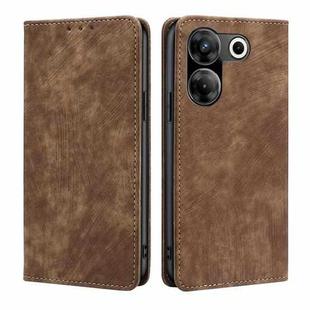 For Tecno Camon 20 Pro 5G RFID Anti-theft Brush Magnetic Leather Phone Case(Brown)