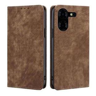 For Tecno Pova 5 Pro RFID Anti-theft Brush Magnetic Leather Phone Case(Brown)