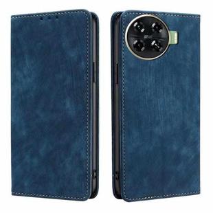 For Tecno Spark 20 Pro+ 4G RFID Anti-theft Brush Magnetic Leather Phone Case(Blue)