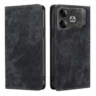 For Tecno Pova 6 5G RFID Anti-theft Brush Magnetic Leather Phone Case(Black)